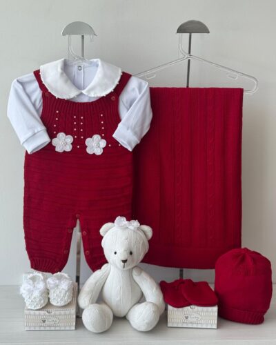 Saída Maternidade Jardineira Flor Vermelha