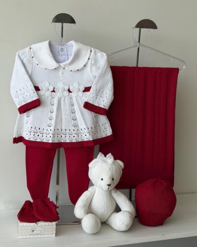 Saída Maternidade Vestido Flor Branco com Vermelho