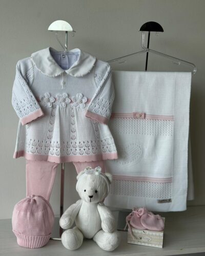 Saída Maternidade Vestido Rendado Branco e Rosa Pupurri