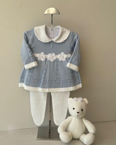 Vestido Rendado Azul + Calça + Body