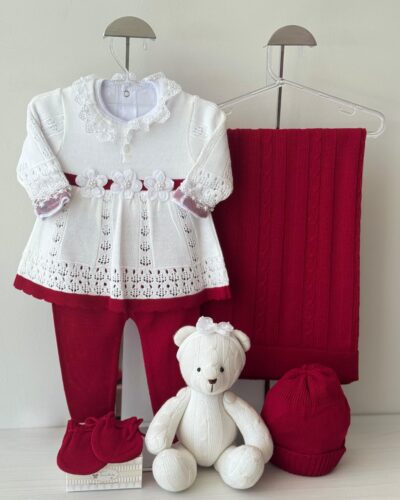 Saída Maternidade Rendado Branco e Vermelho