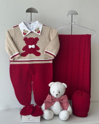 Saída Maternidade Macacão Urso Vermelho