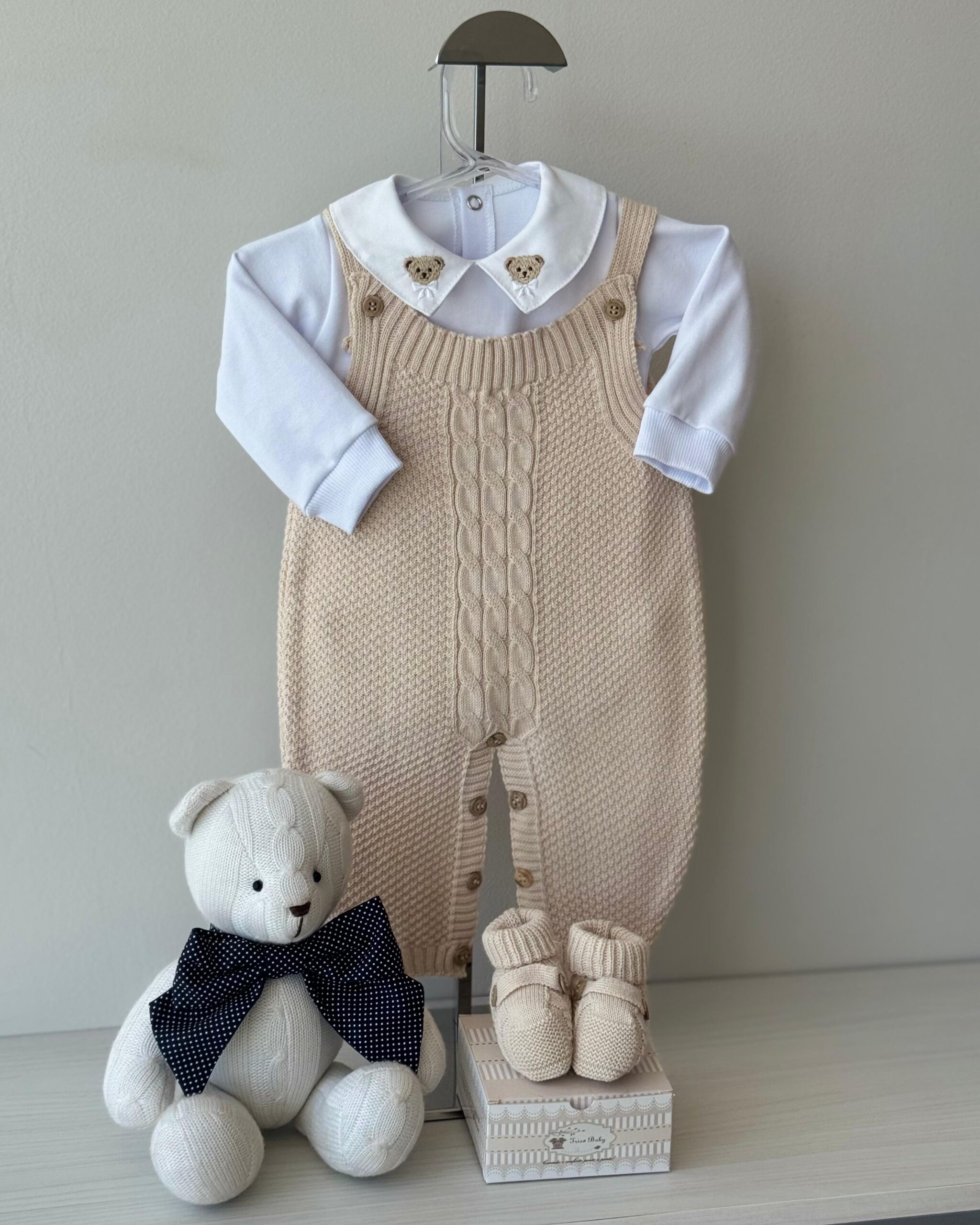 Jardineira Pipoca Dunas + Body +Sapatinho