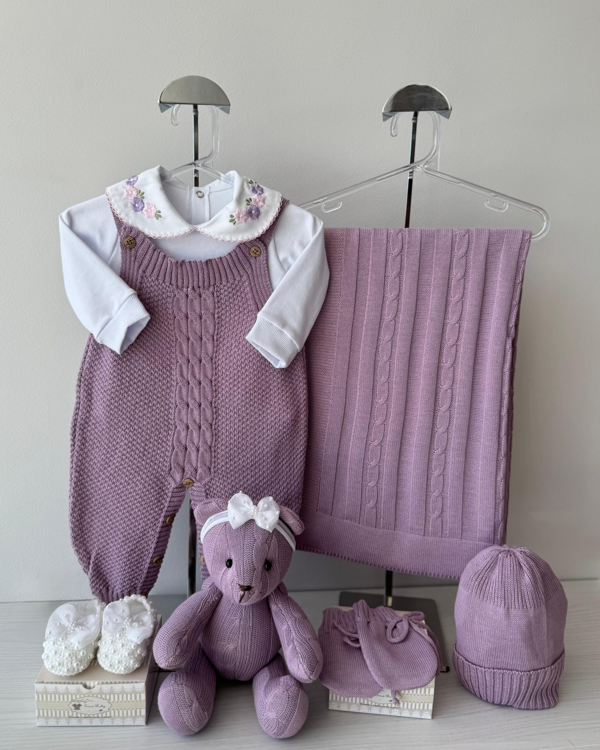 Saída Maternidade Pipoca Lilas 7 pçs