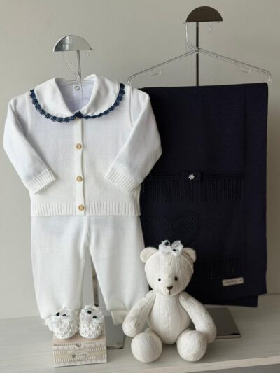 Saída Maternidade Calça e Casaco Branco + Marinho