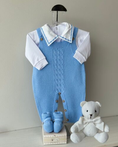 Jardineira Pipoca Azul Lavanda 3 pçs