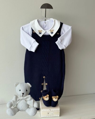 Jardineira Pipoca Azul Marinho 3 pçs