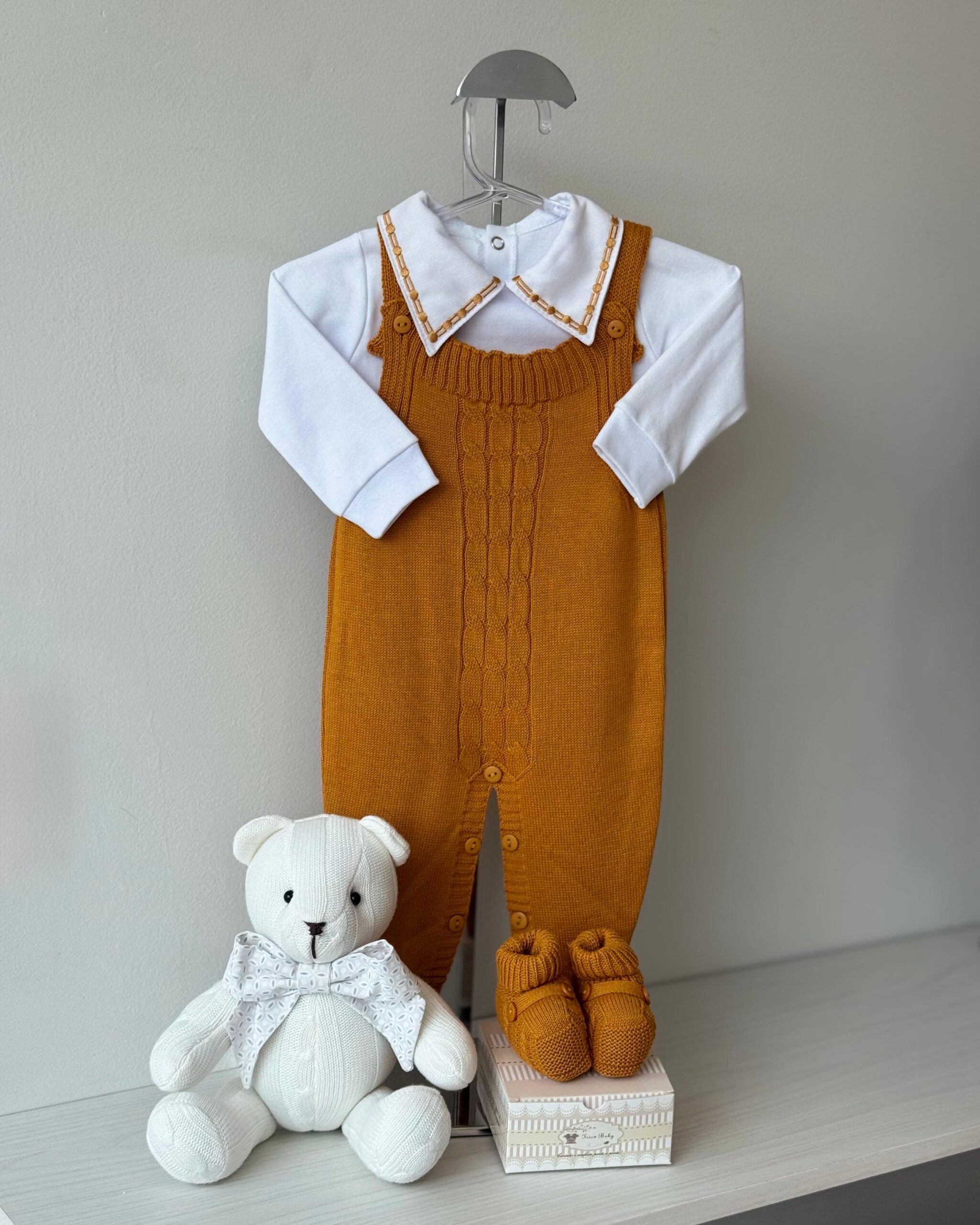 Jardineira Trança Mostarda 3 pçs