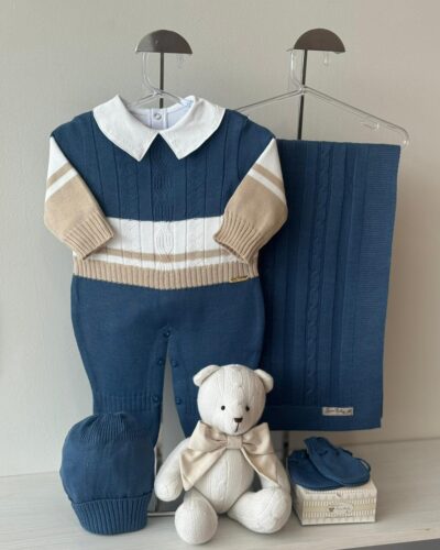 Saída Maternidade Macacão Tricolor Azul Jeans