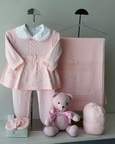 Saída Maternidade Vestido Pelotas Rosa Bebê