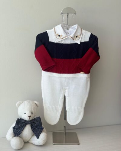 Macacão Aaram Branco, Vermelho e Azul Marinho