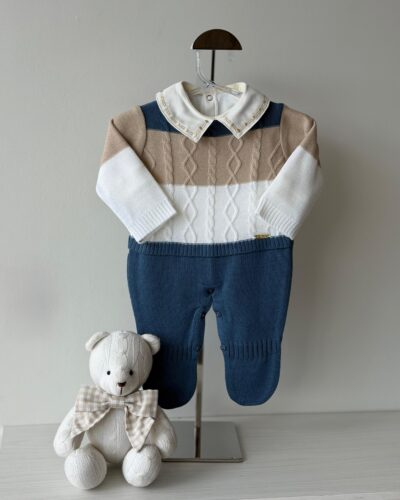 Macacão Aaram Azul Jeans, Areia e Branco