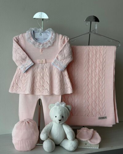 SAÍDA MATERNIDADE VESTIDO PÉROLA ROSA BEBÊ 6PÇS