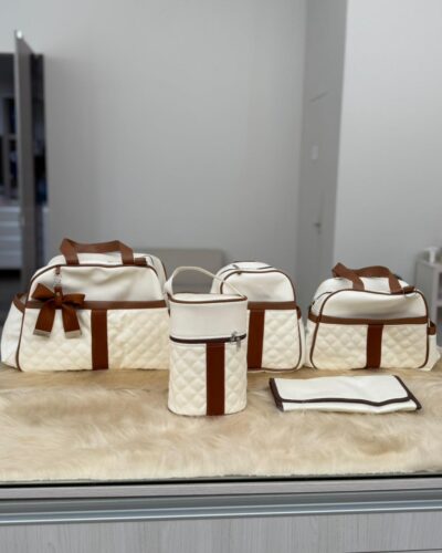 KIT BOLSA PREMIUM BEGE E MARROM 5 PEÇAS